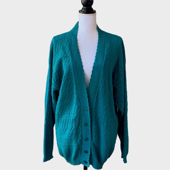 VINTAGE 80’S COLTER BAY INTERNATIONAL GREEN CARDIGAN SWEATER - Picture 7 of 15
